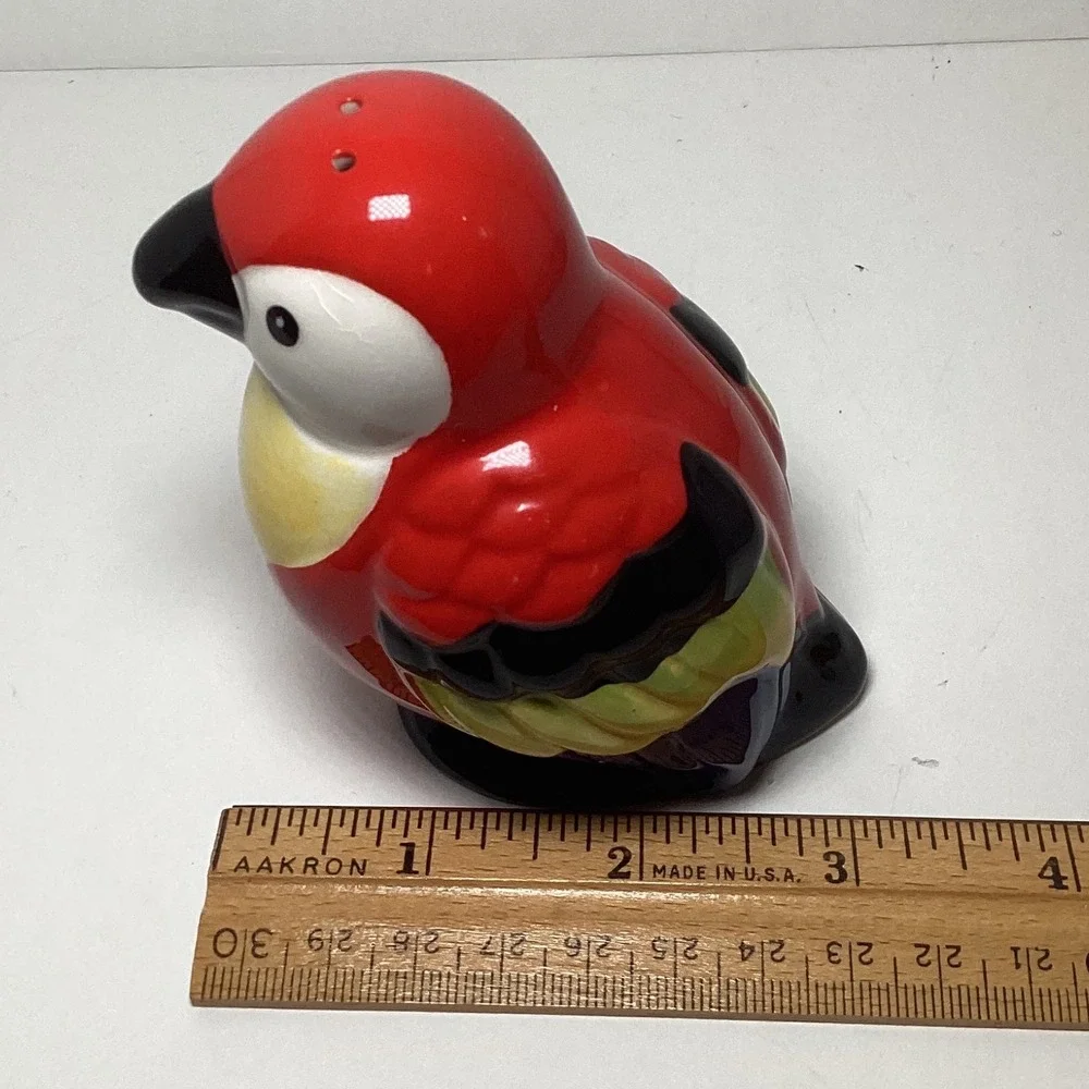 Ceramic Parrot Bird Salt Pepper Shaker Single Red Yellow Tropical Macaw Figurine